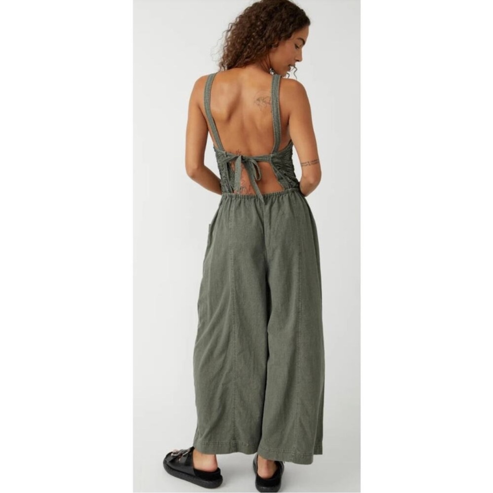 Free People Olive Green Wide-Leg Back-Tie Jumpsuit - Picture 5 of 7